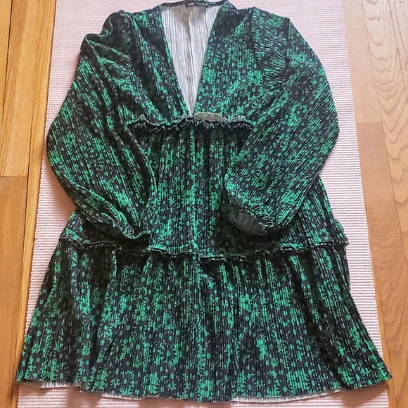 Zara Green Black Floral Mini Dress, M - Picture 4 of 8